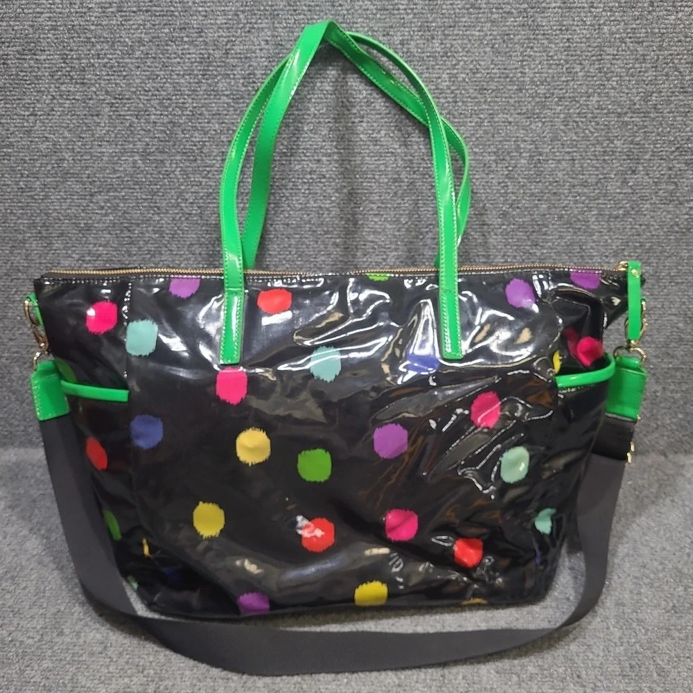 Kate Spade Black Multi Polka Dot Baby Diaper Bag Tote
